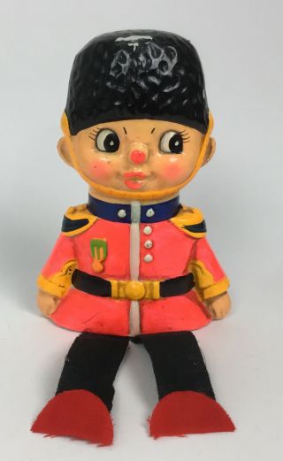 Vintage Chalkware Carnival Prize Toy Soldier Coin Bank,  Japan Felt Legs Cute