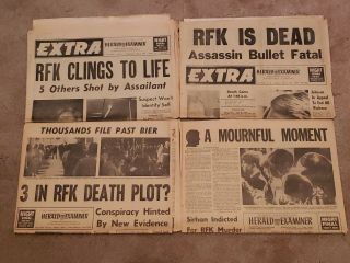 Vintage Robert F Kennedy Assassinated June 1968 La Herald Examiner 4 Newspapers