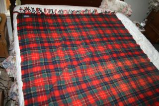 Vintage Pendleton Mills Red Tartan Plaid Virgin Wool Blanket Throw Lap Usa