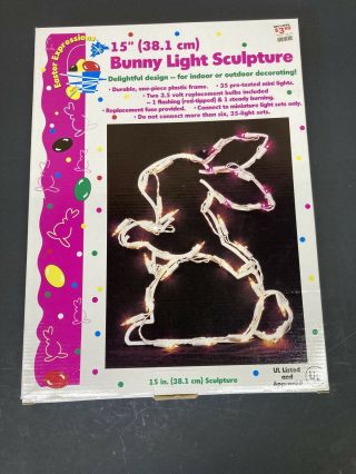 Vintage Easter Bunny String Light 15 " Lighted Sculpture Window Light With Stand