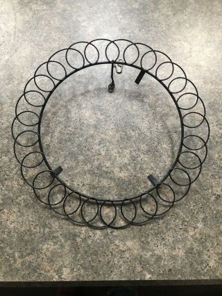 Vintage Ceramic Plate Black Metal Wire Round Wall Hanger Holder Art Decor