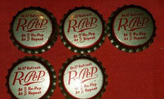 5 Vintage " R - Pep " Soda Bottle Caps - Corked - Old Stock - Rare