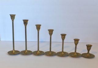 Set Of 7 Vintage Solid Brass Graduated Candlesticks Holders