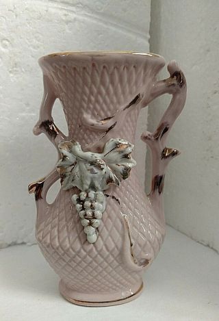 Vintage Made In Japan Pink Vase With Grapes And Bit Of Gold
