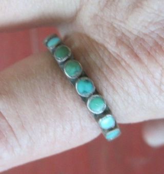 Vintage Zuni Early Dishta Sterling Silver Turquoise Ring Size 11