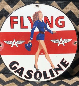 Vintage Porcelain Flying A Gasoline Gas And Oil Sign Pinup Usa 56