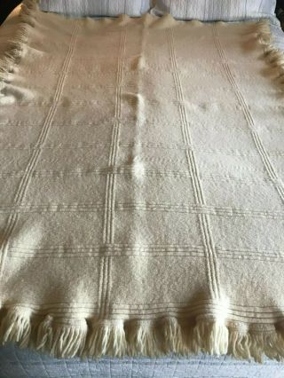 Vintage 100 Pure Virgin Wool Blanket W Fringe By Normandie Bedspread Co