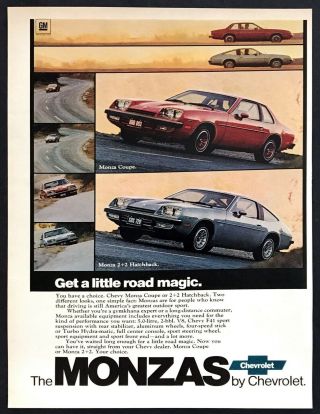 1977 Chevrolet Monza Coupe & 2,  2 Hatchback Photo " Road Magic " Vintage Print Ad