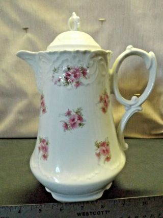 Elegant Vintage Hand Painted Pink Flowers Gold Trim Chocolate/coffee Pot Euc