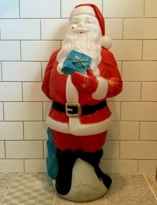 Vintage Empire 1971 Santa Claus Blow Mold Holding A Gift Present 35” Yard Decor
