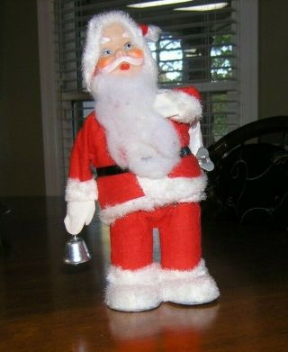 Vintage Mechanical Santa Claus Wind Up Christmas Toy Rings Bell.