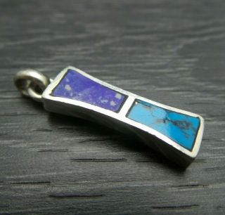 Vintage Sterling Silver Blue Turquoise Inlay Southwestern Thick Bar Pendant