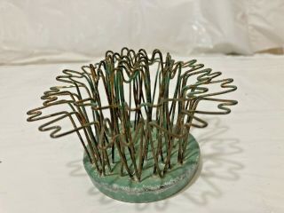 Vtg Blue Ribbon 3 Metal Wire Flower Frog Holder Hairpin Wire Cast Iron Base