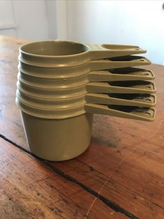 Vintage Tupperware Complete 6 Piece Set Stackable Avocado Green Measuring Cups