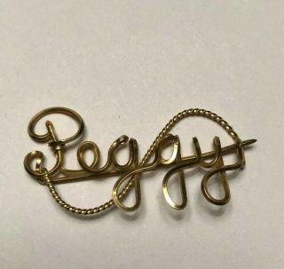 Vintage Jewelry Brooch Gold Wire Name Peggy Pin T1