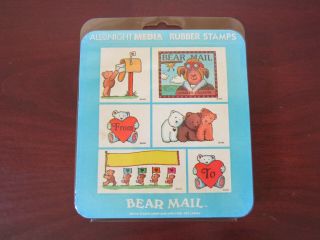 All Night Media Bear Mail Foam Mounted Rubber Stamp Kit Vintage For Minsun39