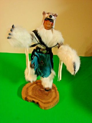 Authentic Signed Vintage Carved Native American Kachina Doll Dancer White Bear W
