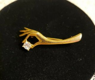 Vintage Goldtone Petite Pastelli Pin,  Female Hand Holding A Cz Jewel,  1 3/8 "