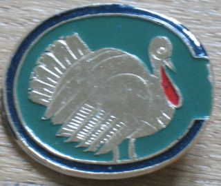 Russian Cartoon Hero Pin Buttons Badge Turkey Kid Bird Metal Old Children Vtg Zo