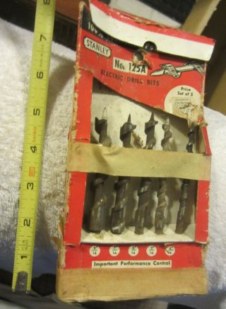 Vintage Stanley Electric Drill Bit Set Of 5,  1/4 " To 1/2 " Brad Point Tools