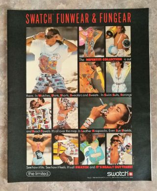 Vintage 1986 Swatch Watch Funwear & Fungear Full Page Color Ad