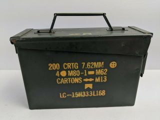 Vintage Military Ammo Metal Box Can 200 Crtg 7.  62mm Nato M80 M13