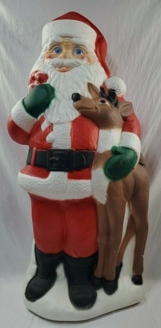Vintage Santa Claus And Reindeer General Foam Plastics Blow Mold 40 " Tall
