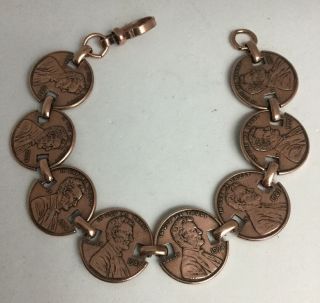 Vintage Copper Lucky Penny Coins Link Bracelet