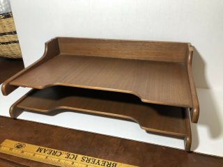 Vintage Mid Century Nucraft Teak Wood Desk Paper Tray Organizer Grand Rapids