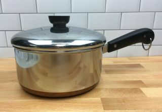 Vintage Revere Ware 2 Qt Cooking Pot With Lid,  Copper Bottom Saucepan Stainless