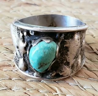 Vintage Native American Sterling Silver Turquoise Chunky Ring,  Size 9.  5