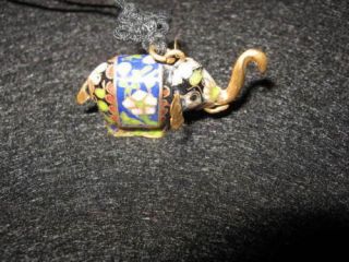 Vintage Brass Cloisonné Elephant Keychain Bracelet Charm Necklace Pendant