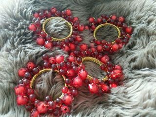 Vintage Red Clear Beaded Metal Napkin Rings Set Of 4,  1.  5”x 3,  Christmas