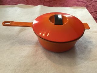 Vintage Cousances/ Le Creuset 18 Orange Red Sauce Pan W/ Lid Enamel Cookware