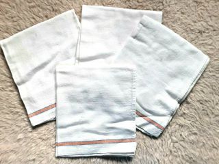 4 Vtg Cannon Cotton Tea Towels W/orange Stripe: Some Minor Distress On Each One