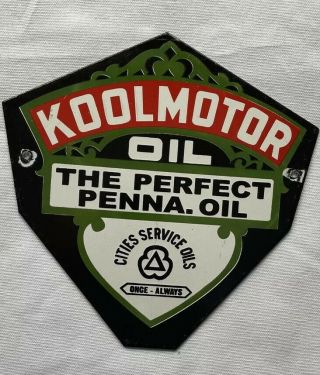 Vintage Koolmotor Shield Porcelain Sign Car Truck Oil Gas Automotive Gasoline