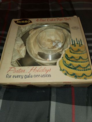 Nib Vintage Mirro Aluminum 4 Tier Round Cake Pan Set