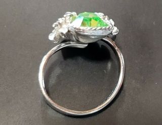 VINTAGE SARAH COVENTRY BRILLIANT GREEN HEART STONES ADJUSTABLE RING SILVER TONE 3