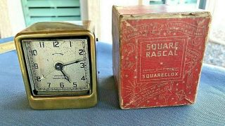 Vtg Ansonia Clock Co Brass Square Rascal Alarm Clock Box 1920 - 30 