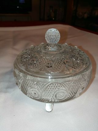 Vintage Avon Footed Cut Glass Candy Dish With Lid Trinket Box Powder Bowl