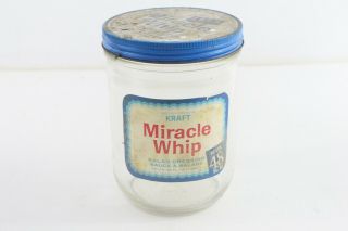 Vintage Large Wide Mouth Glass Jar Kraft Miracle Whip Salad Dressing Tin Lid - N3