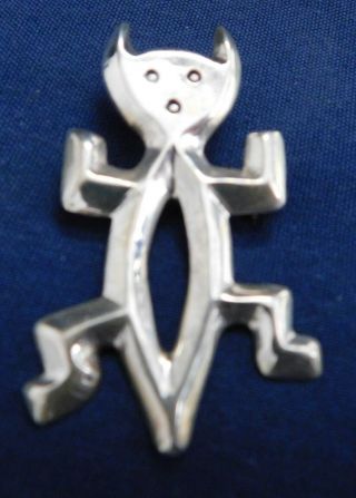Navajo P.  Yellowhorse Cast Sterling Stamped Handmade Vintage Horned Figure Pin