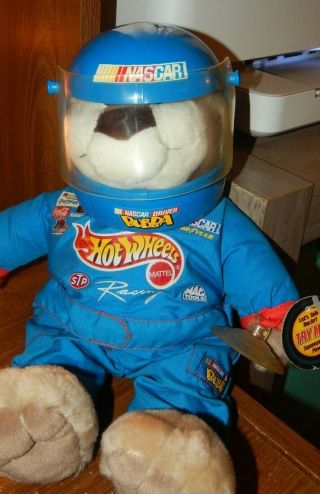 Vintage 1999 Nascar Driver Hot Wheels Racing Talking Bubba Bear 12” Plush