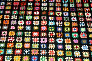 Vintage 70s Wool Crocheted Afghan Blanket Throw Granny Squares Farmhouse Style
