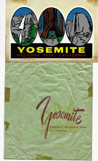Vintage 1960 Yosemite National Park California Water Slide Decal & Gift Shop Bag