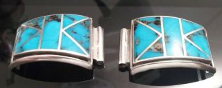 Vintage Native American Silver & Blue Turquoise Inlay Mens Watch Tips