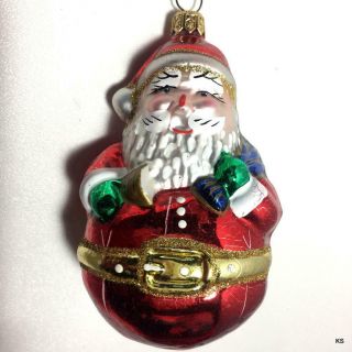 Vintage Radko Roly Poly Santa With Bell And Bag Mercury Glass Christmas Ornament