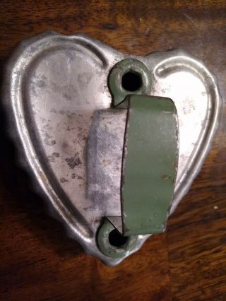 Vintage Aluminum Heart Cookie Cutter Metal Green Handle Valentine 