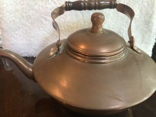 Vintage Copper Tea Kettle With Tin Lining And Wood Handle