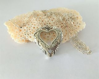 Vintage 925 Sterling Silver Puffy Heart Filigree Pendant Necklace Gift Ideas